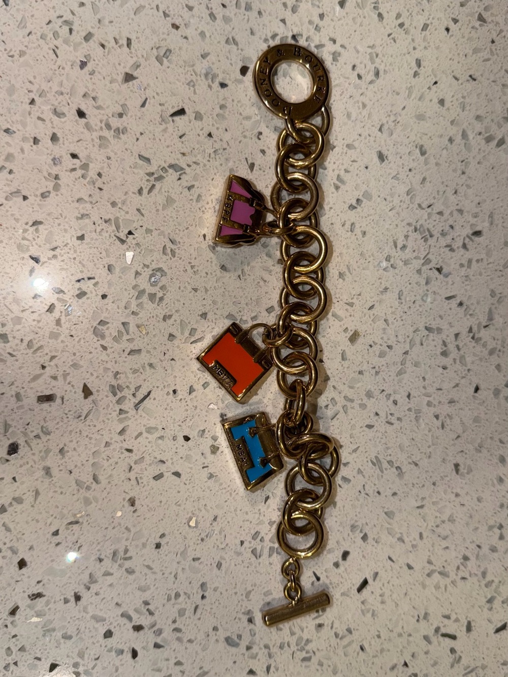 Dooney & Bourke Gold-Tone Charm Bracelet with Pink, Orange & Blue Enamel